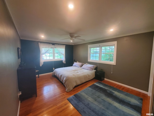614 S Skyline Dr, Carbondale, IL 62901 - bedroom with light wood-type flooring, baseboards, ceiling fan, and recessed lighting