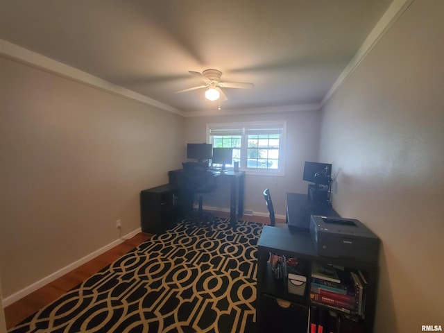 614 S Skyline Dr, Carbondale, IL 62901 - office space with crown molding, ceiling fan, baseboards, and wood finished floors