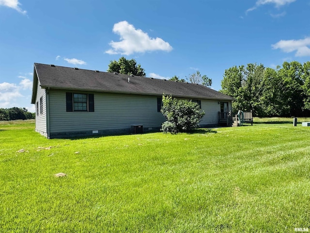 3685 Lick Creek Rd, Anna, IL 62906 - rear view of property with crawl space, a lawn, central air condition unit, and a wooden deck