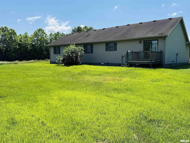 3685 Lick Creek Rd, Anna, IL 62906 - rear view of property with a deck, a lawn, and crawl space
