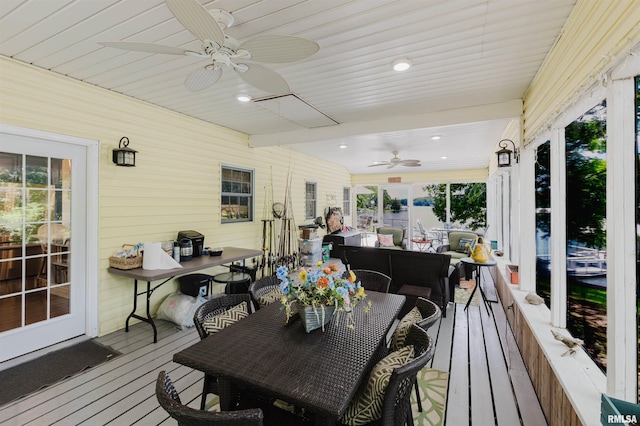 12897 Egypt Shores Dr, Creal Springs, IL 62922 - deck featuring a ceiling fan and outdoor dining space