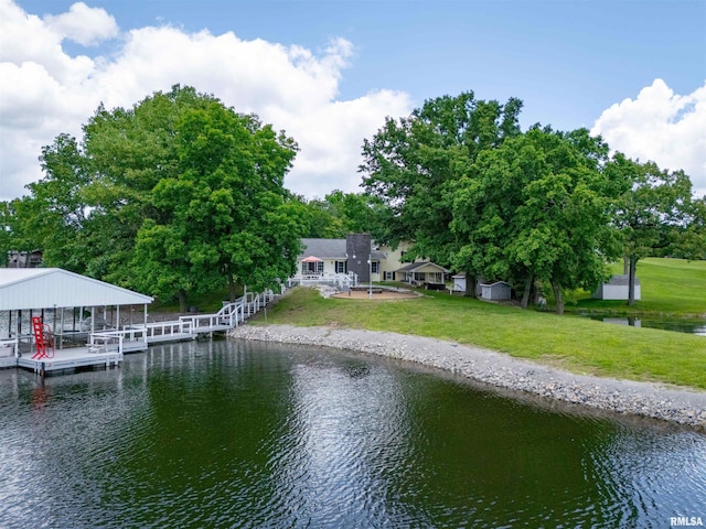 12897 Egypt Shores Dr, Creal Springs, IL 62922 - dock area featuring a water view, boat lift, and a yard