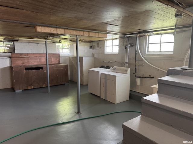 6984 Washington St, Mulkeytown, IL 62865 - below grade area with washer and dryer and wooden ceiling