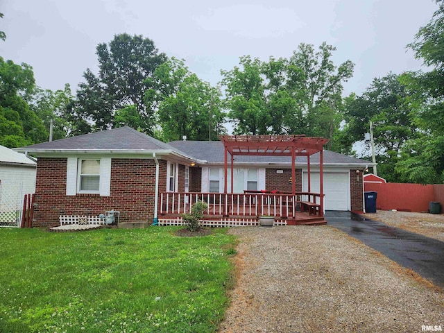 605 Pace Ave, Mount Vernon, IL 62864 - single story home featuring driveway, a pergola, brick siding, an attached garage, and a front yard