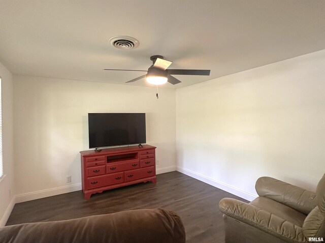 1924 N 7th St, Murphysboro, IL 62966 - living room with ceiling fan, baseboards, and dark wood finished floors