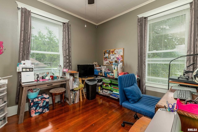 713 E Main St, Marion, IL 62959 - office with wood finished floors, crown molding, and ceiling fan