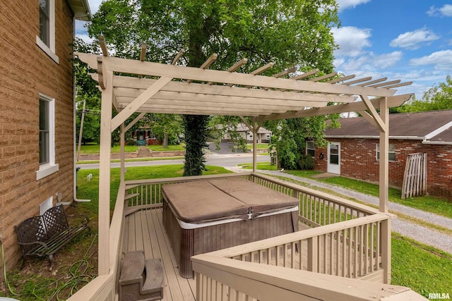 713 E Main St, Marion, IL 62959 - wooden terrace featuring a hot tub and a pergola