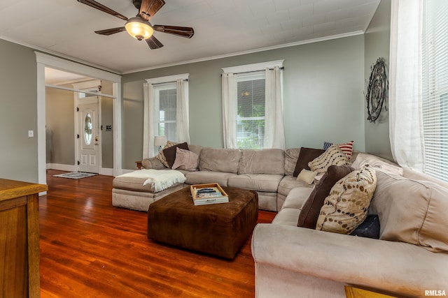 713 E Main St, Marion, IL 62959 - living area featuring crown molding, a ceiling fan, and wood finished floors