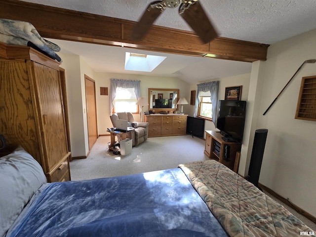 2998 Massac Creek Rd, Metropolis, IL 62960 - bedroom featuring a skylight, multiple windows, light colored carpet, and a textured ceiling