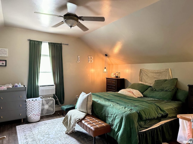 211 E Cross St, Dongola, IL 62926 - bedroom featuring lofted ceiling, wood finished floors, cooling unit, and ceiling fan