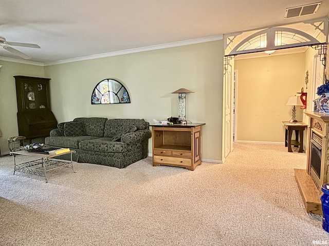 2016 Greenview St, Metropolis, IL 62960 - carpeted living area featuring a ceiling fan, ornamental molding, and baseboards