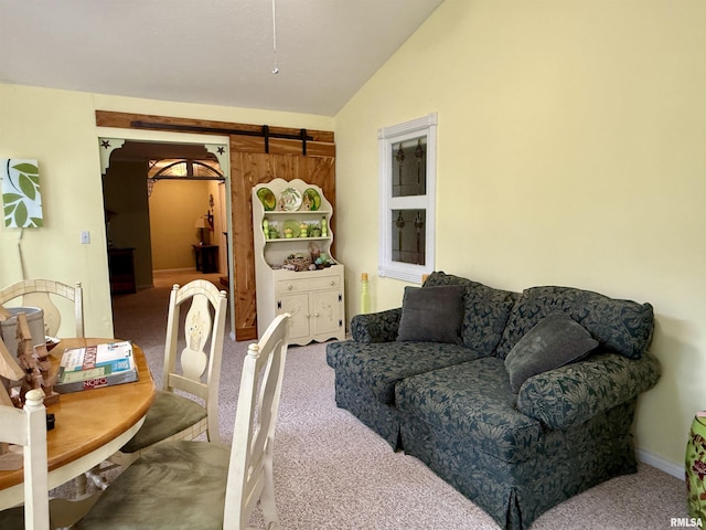 2016 Greenview St, Metropolis, IL 62960 - living room with a barn door, lofted ceiling, and carpet