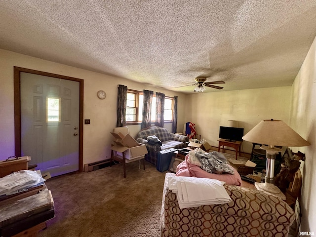 2601 Nielson Crossing Rd, Marion, IL 62959 - carpeted living room featuring a textured ceiling and a ceiling fan