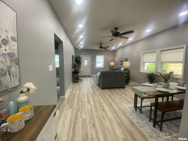 421 N 10th St, Benton, IL 62812 - living room with light wood-style floors, ceiling fan, recessed lighting, and baseboards