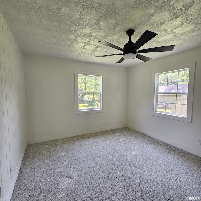 15074 N Mccauley Ln, Mount Vernon, IL 62864 - empty room featuring healthy amount of natural light, carpet flooring, ceiling fan, and wooden walls