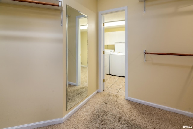 1803 N Dawn Dr, Marion, IL 62959 - corridor featuring washing machine and dryer, carpet, and tile patterned flooring
