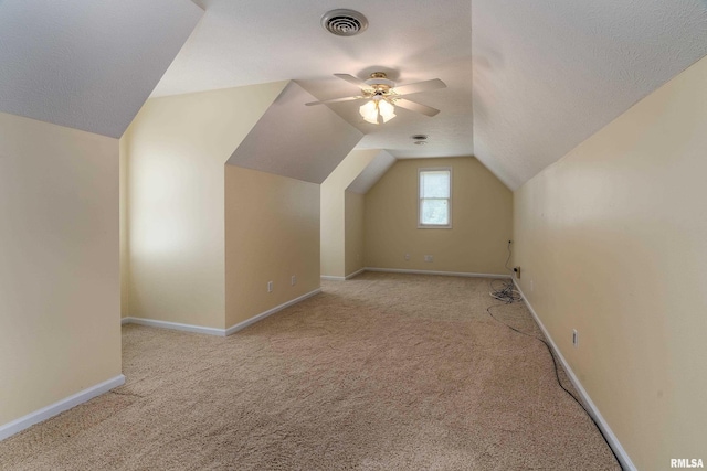 1803 N Dawn Dr, Marion, IL 62959 - bonus room featuring carpet, vaulted ceiling, ceiling fan, and a textured ceiling