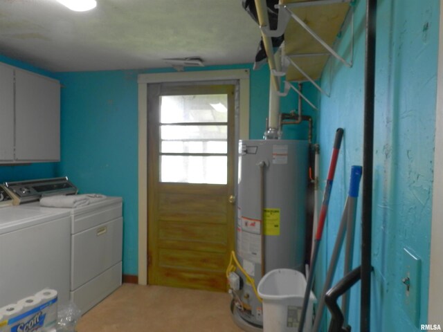 4370 Buncombe Rd, Vienna, IL 62995 - washroom with separate washer and dryer, gas water heater, cabinet space, and carpet flooring