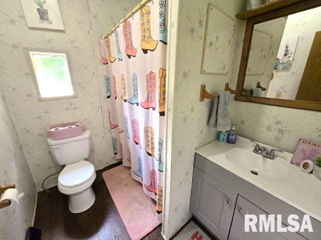 18802 E Fairfield Rd, Mount Vernon, IL 62864 - bathroom with vanity, wood finished floors, and a shower with curtain