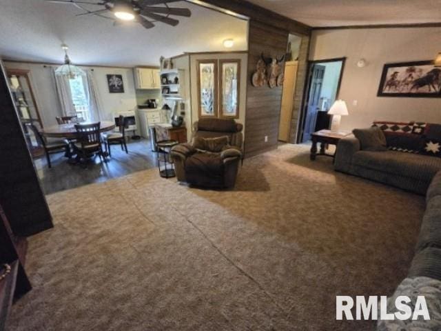 18802 E Fairfield Rd, Mount Vernon, IL 62864 - living room with ceiling fan, vaulted ceiling, and wood finished floors