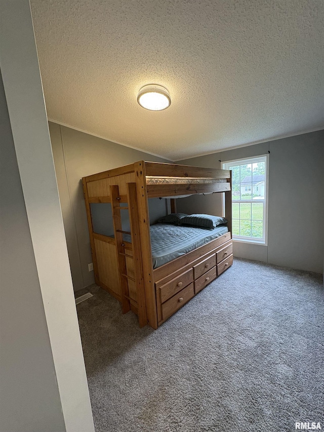 715 Wastena St, Benton, IL 62812 - bedroom with a textured ceiling, carpet flooring, and vaulted ceiling