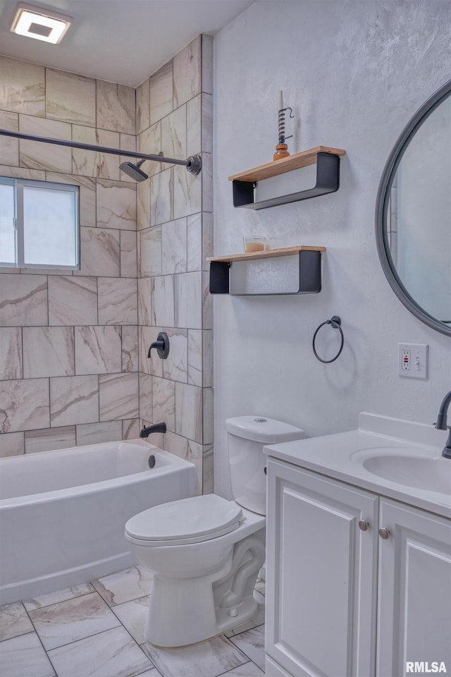 2036 Spruce St, Murphysboro, IL 62966 - bathroom with marble finish flooring, vanity, and bathtub / shower combination