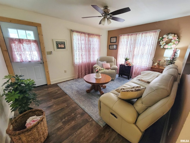 511 W 4th St, Flora, IL 62839 - living room with plenty of natural light, dark wood finished floors, and ceiling fan