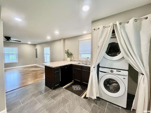 314 W 12th St, Metropolis, IL 62960 - washroom with stacked washing machine and dryer, recessed lighting, and ceiling fan
