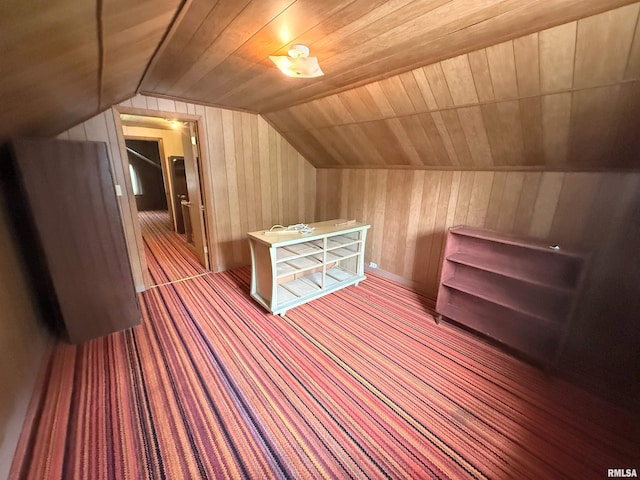306 E 5th St, West Frankfort, IL 62896 - bonus room featuring wooden walls, vaulted ceiling, carpet, and wooden ceiling
