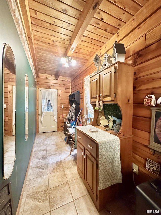 9596 Fox Hunters Rd, Benton, IL 62812 - washroom with wood ceiling, wooden walls, and arched walkways