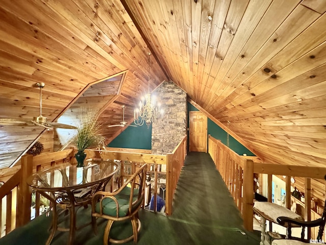 9596 Fox Hunters Rd, Benton, IL 62812 - additional living space with wooden ceiling, lofted ceiling, and wood walls