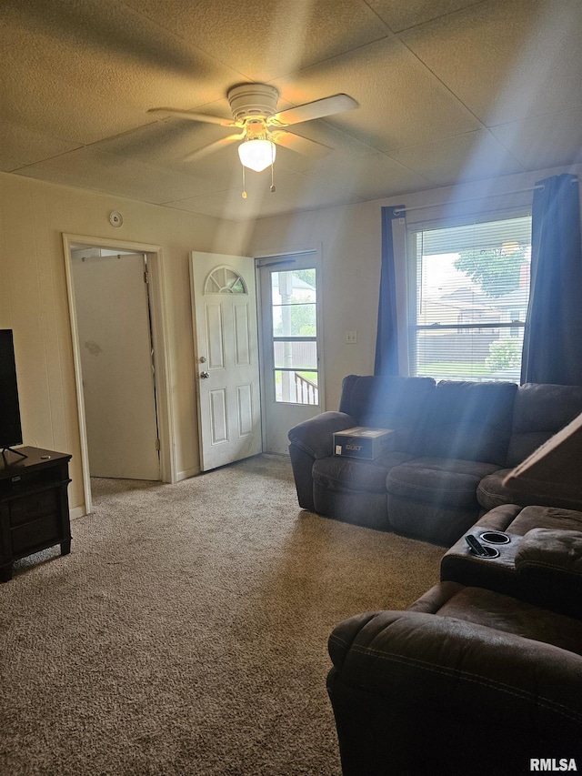 123 W College St, Harrisburg, IL 62946 - living room featuring ceiling fan and carpet floors