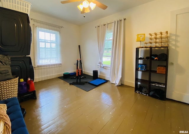 245 W Mcclernand Ave, Shawneetown, IL 62984 - workout area with wood-type flooring, ceiling fan, and healthy amount of natural light