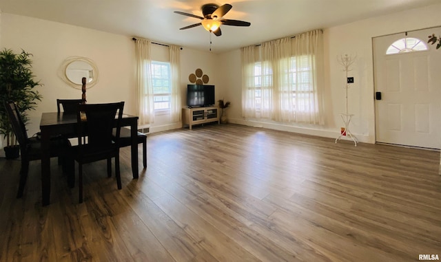 245 W Mcclernand Ave, Shawneetown, IL 62984 - dining room with wood finished floors and ceiling fan