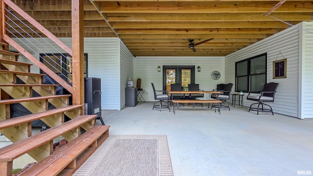 2940 Parrish Rdg, Goreville, IL 62939 - view of patio / terrace featuring stairway, ceiling fan, and french doors