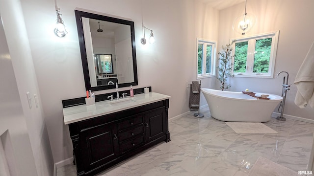 2940 Parrish Rdg, Goreville, IL 62939 - full bathroom with a soaking tub, vanity, and marble finish floors