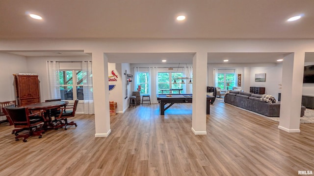 2940 Parrish Rdg, Goreville, IL 62939 - living room featuring light wood-style floors, recessed lighting, and pool table
