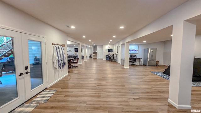 2940 Parrish Rdg, Goreville, IL 62939 - workout room with light wood-style floors, recessed lighting, and french doors