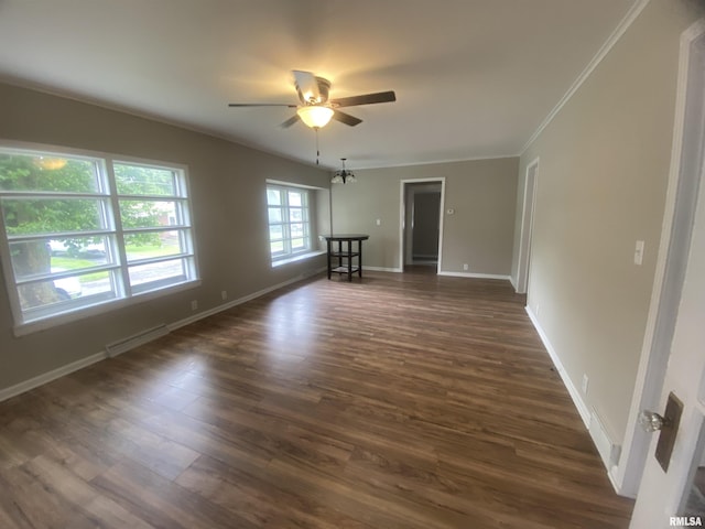 211 Charles St, Benton, IL 62812 - empty room with ceiling fan, dark wood-style floors, and crown molding