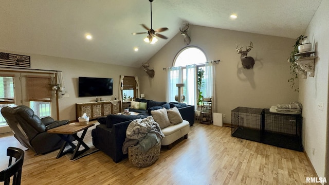 2209 Cedar Hill Rd, West Frankfort, IL 62896 - living area featuring a ceiling fan, light wood-style floors, and lofted ceiling