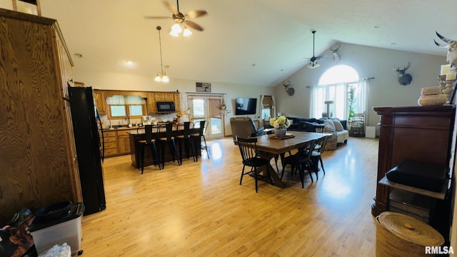 2209 Cedar Hill Rd, West Frankfort, IL 62896 - dining area with a ceiling fan, vaulted ceiling, light wood-style floors, and healthy amount of natural light