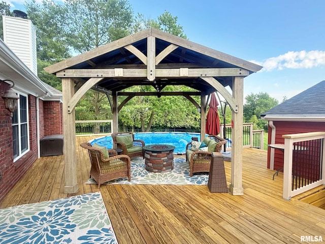 5024 Rosebud Rd, Metropolis, IL 62960 - wooden deck with a gazebo and an outdoor living space with a fire pit