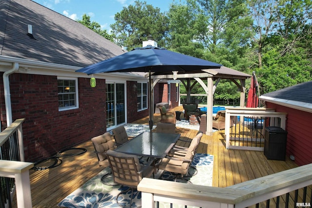 5024 Rosebud Rd, Metropolis, IL 62960 - deck featuring outdoor dining area, an outdoor pool, and a gazebo