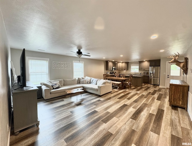 408 Madison St, Cambria, IL 62915 - living area featuring wood finished floors, ceiling fan, healthy amount of natural light, and recessed lighting