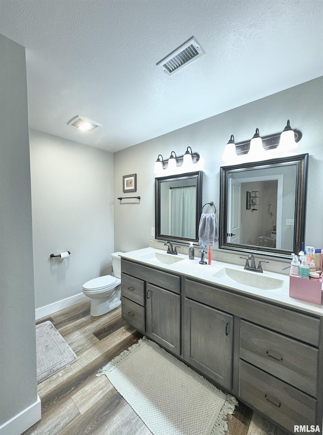408 Madison St, Cambria, IL 62915 - full bath featuring double vanity, wood finished floors, and a textured ceiling