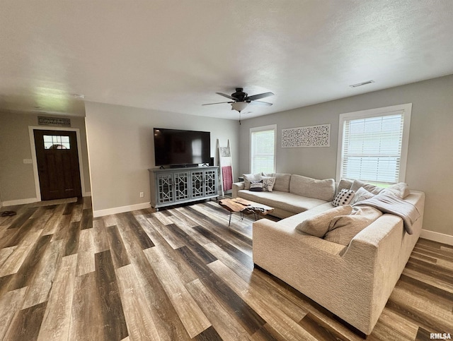 408 Madison St, Cambria, IL 62915 - living area featuring wood finished floors and a ceiling fan