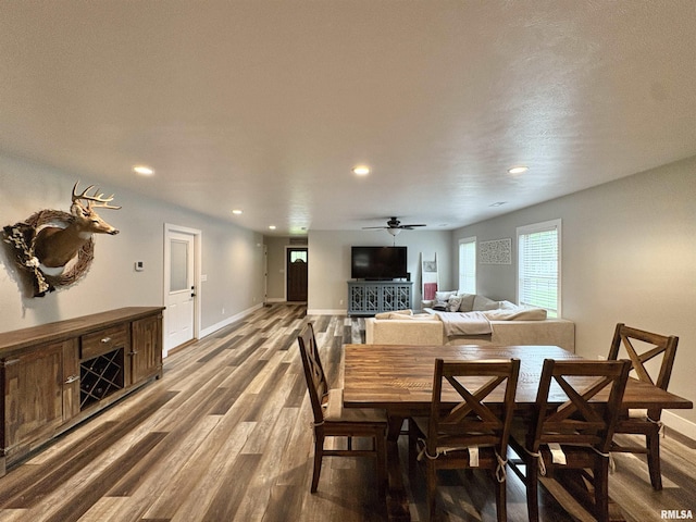 408 Madison St, Cambria, IL 62915 - dining space with wood finished floors, recessed lighting, and a ceiling fan