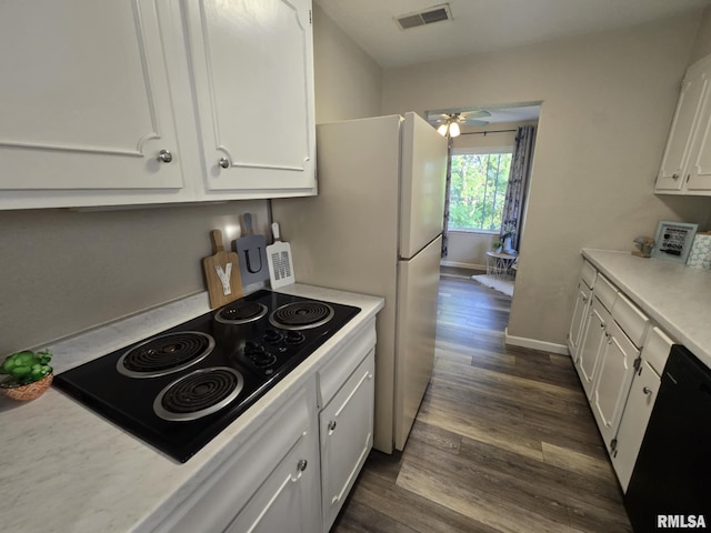 2805 College St, Mount Vernon, IL 62864 - kitchen featuring black appliances, white cabinets, light countertops, and ceiling fan