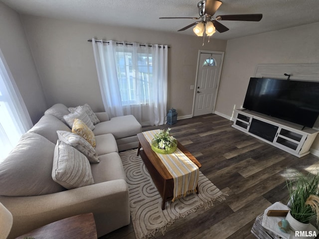 2805 College St, Mount Vernon, IL 62864 - living area with a ceiling fan, dark wood-type flooring, and a textured ceiling