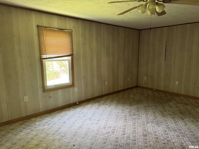 9004 Old State Route 14th Rte, Duquoin, IL 62832 - unfurnished room featuring a ceiling fan, a textured ceiling, carpet, and wood walls